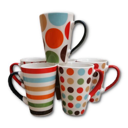6 Pieces Of Printed Coffee Tea Cups  Mugs- MultiColours