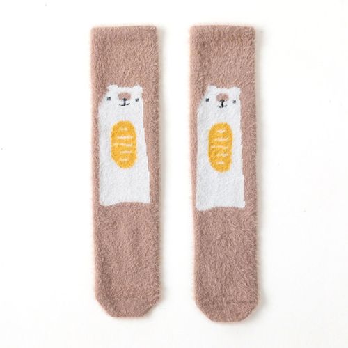 1 Pairs Baby Girls Long Socks 3D Cartoon Print Plush Anti-slip Autumn Socks,Brown NO5124