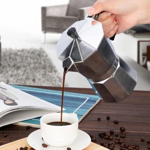 Coffee Maker Moka Pot Top Expresso Latte Stove Percolator 6 Cups 300ML  (Silver)