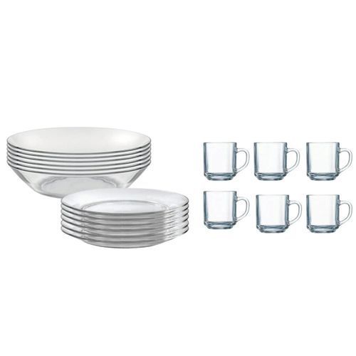 18 Pieces  Of Clear Glass Soup Plates Glass Cups And  Dinner Plates-Transparent