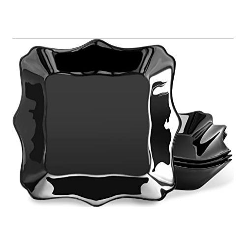 12Pcs Set Of  Elegant Ceramic Dinner Plates And Soup Bowls-Black