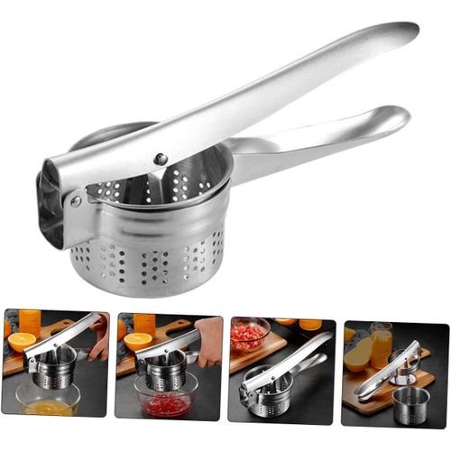 Stainless Steel Potato Masher Ricer Fruit Juicer Vegetable Press, Silver.