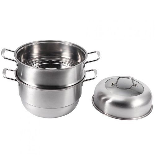 28Cm - 3 Layer Stainless Steel Food Saucepan And Steamer Soup Pot -Silver.