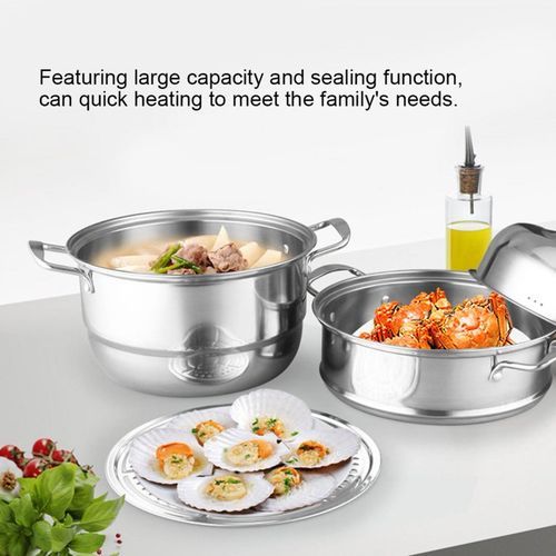 28Cm - 3 Layer Stainless Steel Food Saucepan And Steamer Soup Pot -Silver.