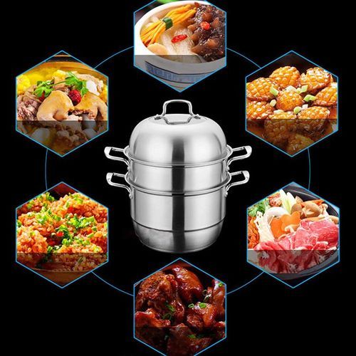 28Cm - 3 Layer Stainless Steel Food Saucepan And Steamer Soup Pot -Silver.