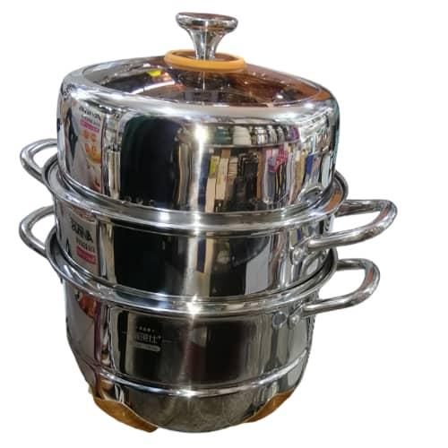 28Cm - 3 Layer Stainless Steel Food Saucepan And Steamer Soup Pot -Silver.