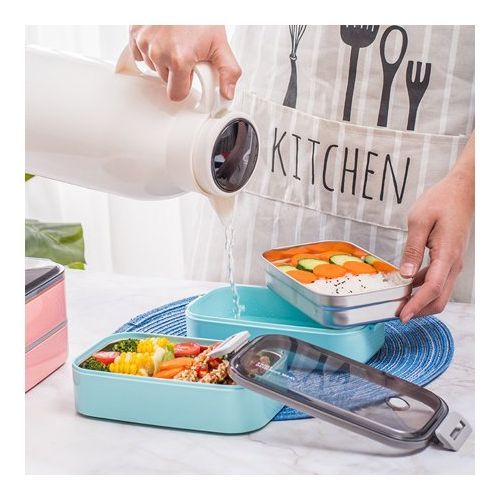 Double-Layer Food Lunch Box, Leakproof Container,Microwave Safe, Color May Vary.
