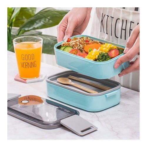 Double-Layer Food Lunch Box, Leakproof Container,Microwave Safe, Color May Vary.