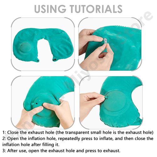 U-Shape Inflatable Neck Pillow-Light Blue