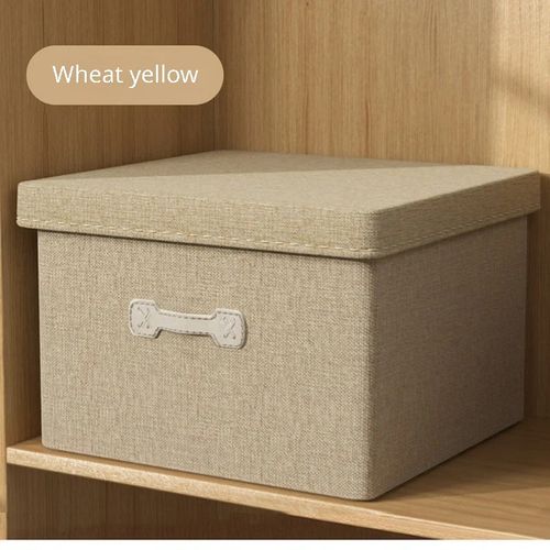 Foldable Clothes Storage Box With Handle And Lid - Beige