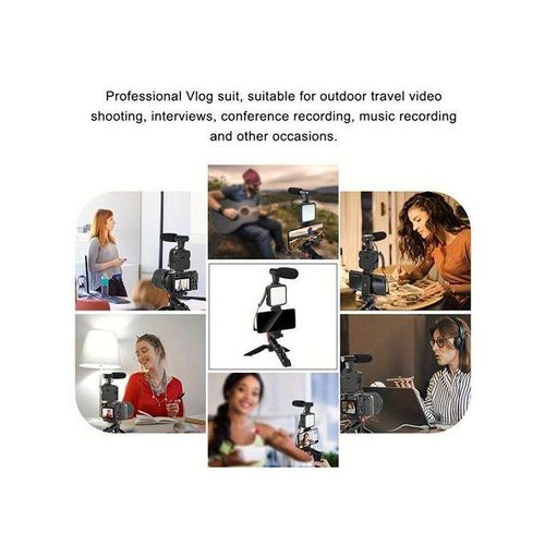 Tripod Recording Portable Stabilizer Cell Phone Tripod Led Beauty Leg Pocket Fill Light Smartphone Video Making Kit - Black
