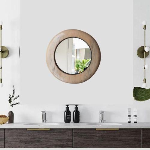 Kellyson Creatives Wall Hanging Wooden Round Mirror, Medium - Grey