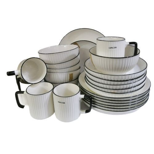 24 Pieces Ceramic Cups Bowls Side Plates And Dinner Plates-White