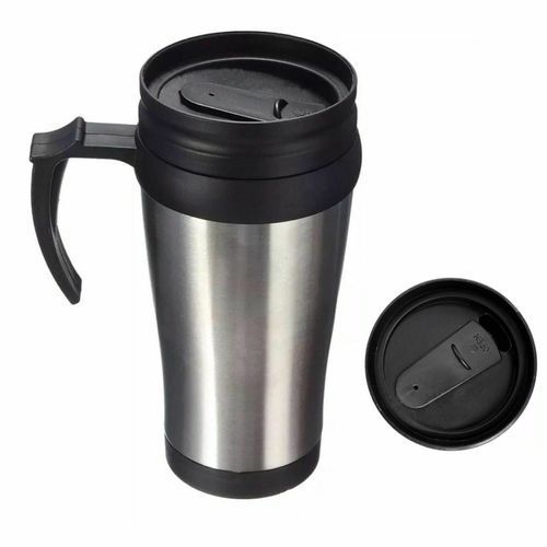Prima Stainless Steel Travel Car Mug with Handle - Silver