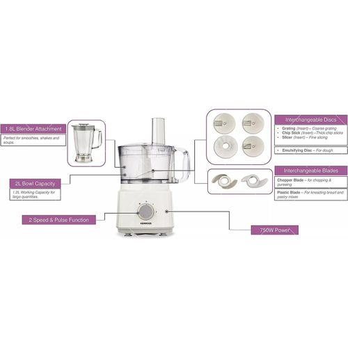 Kenwood 8 In 1 Food Processor 750W FDP03- White(1 YR WRTY)
