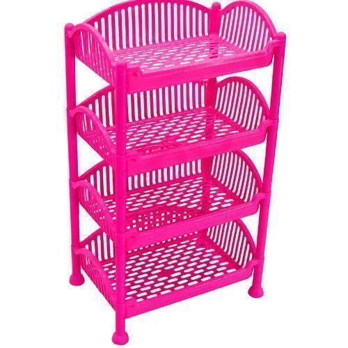 Kenpoly 1Pc Plastic Laundry Basket Trolley - Pink, Blue & Green