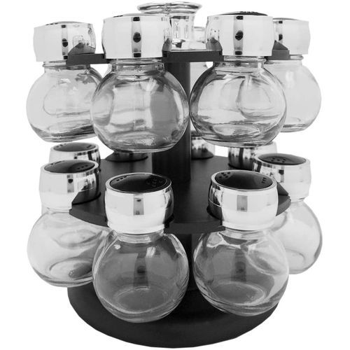 16pc Revolving Jar Kitchen Herbs & Spice Rack Countertop Storage Organizer-Clear.