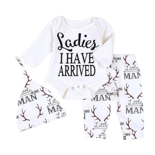 Baby Boy Girl Letter Print Rompers Long Antler Print Pants Hat Outfits Set Costume New,90cm NO5115