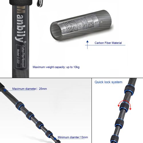 Manbily 5-Section Telescopic Carbon Fiber Lightweight Photography