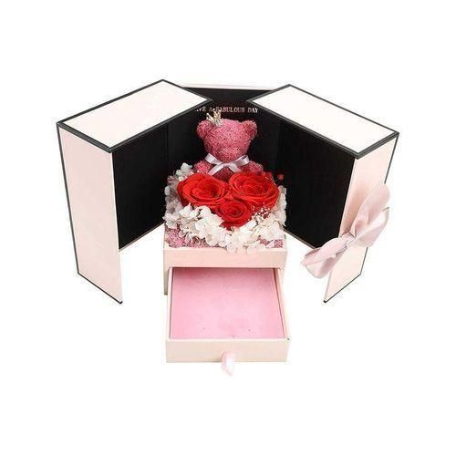 915 Generation Mother's Day Mom Gift Bear with Three Red Roses Eternal Flower Gift Box Birthday Gift