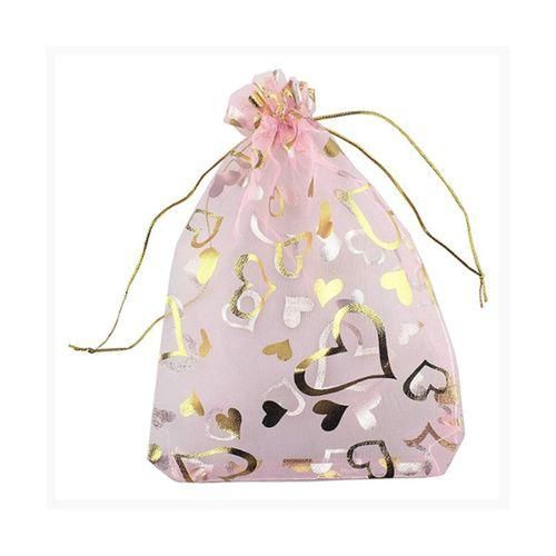 915 Generation 200Pcs 9X12cm Heart Pink Organza Bags Jewelry Pouch Bags Organza Draw Pouches Wedding Favors Candy Bags