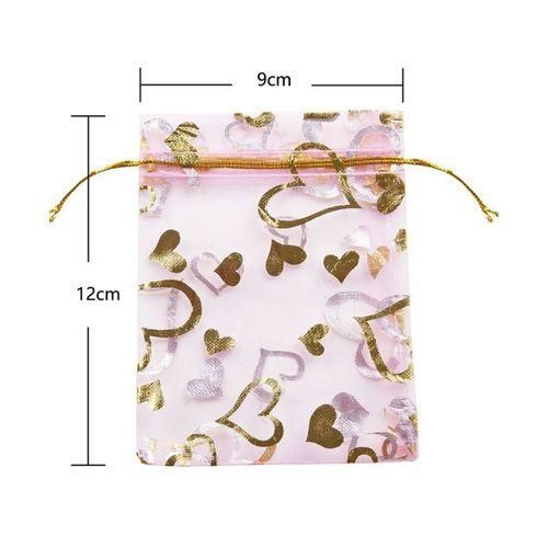915 Generation 200Pcs 9X12cm Heart Pink Organza Bags Jewelry Pouch Bags Organza Draw Pouches Wedding Favors Candy Bags