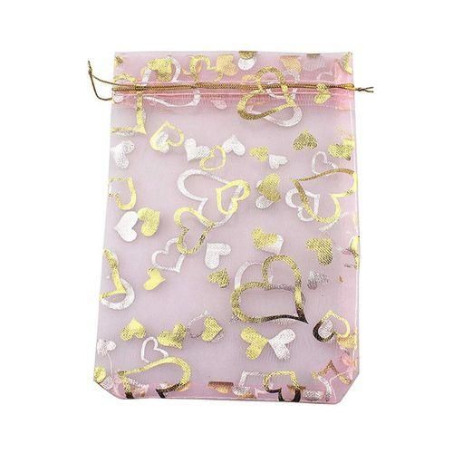 915 Generation 200Pcs 9X12cm Heart Pink Organza Bags Jewelry Pouch Bags Organza Draw Pouches Wedding Favors Candy Bags