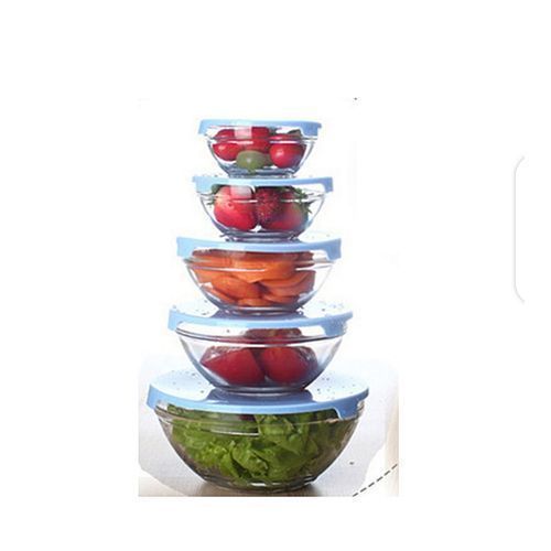 5Pcs Glass Bowl Set Clear -Blue