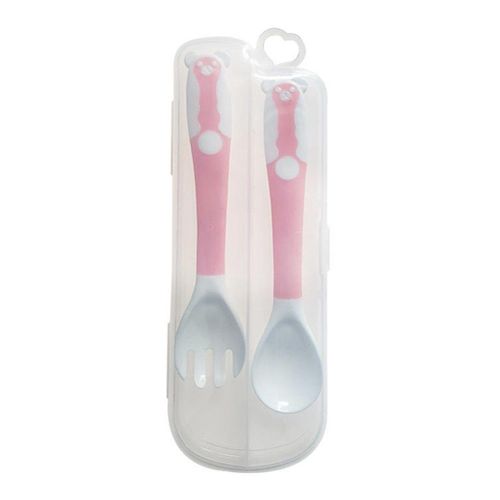 Baby Spoon Fork Set Food Bending Feeding Elbow Training Twisting Bendable Tableware New,Pink Spork Box NO5114