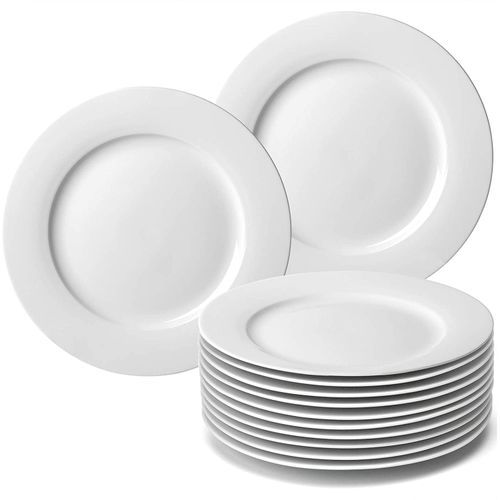 10 Inch 12-Piece Porcelain Salad, Dessert Dinner Serving Plates-White.