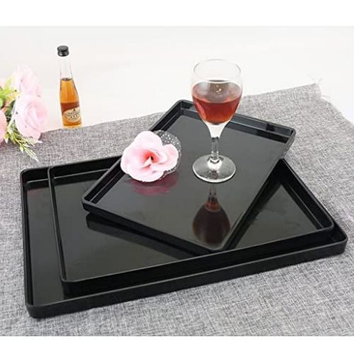 3 Pieces Of Melamine Dinner Serving Trays Platters-Black.