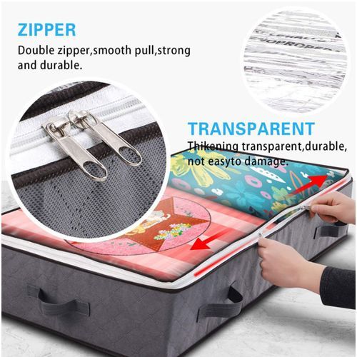 Foldable Non Woven Under Bed Storage Bag, With Clear Window, Zipper