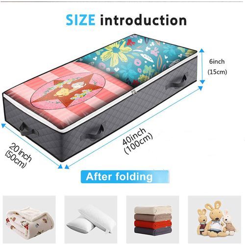 Foldable Non Woven Under Bed Storage Bag, With Clear Window, Zipper
