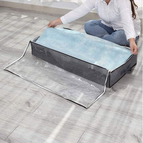 Foldable Non Woven Under Bed Storage Bag, With Clear Window, Zipper