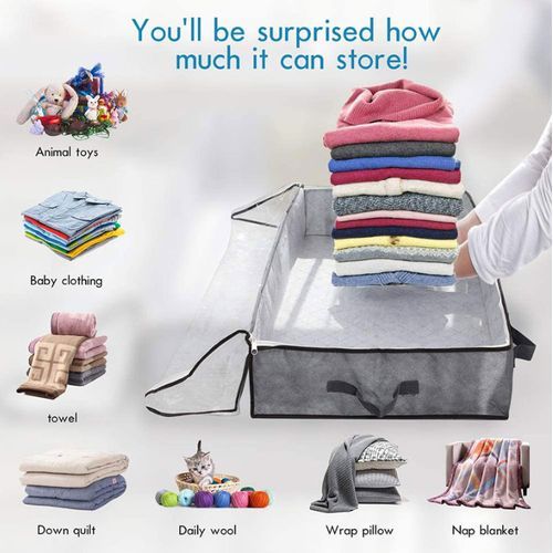 Foldable Non Woven Under Bed Storage Bag, With Clear Window, Zipper