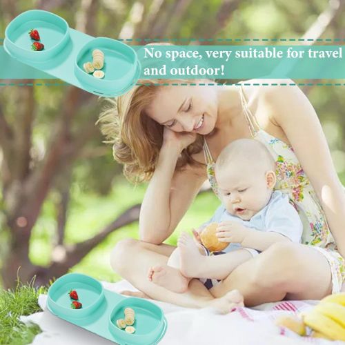 Silicone Plates for Baby Foldable Baby Dishes with 2 Bowls Portable Baby Feeding Supplies for Babies Toddlers Camping Picnic Travel Outdoor Dinner NO5297