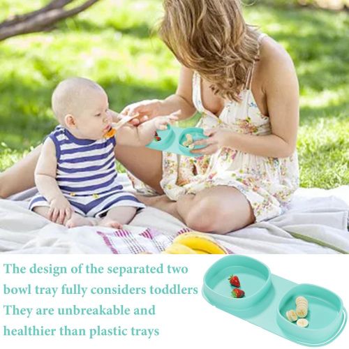 Silicone Plates for Baby Foldable Baby Dishes with 2 Bowls Portable Baby Feeding Supplies for Babies Toddlers Camping Picnic Travel Outdoor Dinner NO5297