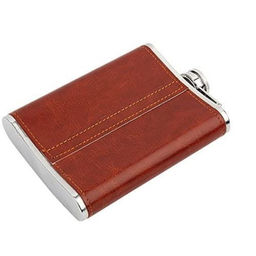 9 Oz Stainless Steel Leather Whisky Hip Flask, Pocket Bottle Storage- Multicolor