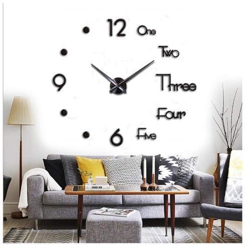 50*45CM 3D DIY  Silent Sticker Wall Clock For Kitchen, Office, Bedroom, Living Room Decor-Black.