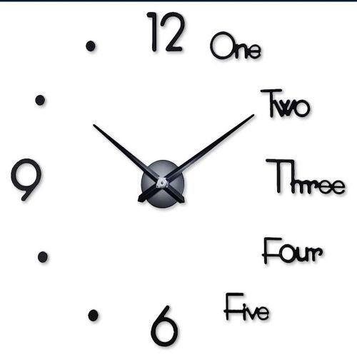 50*45CM 3D DIY  Silent Sticker Wall Clock For Kitchen, Office, Bedroom, Living Room Decor-Black.
