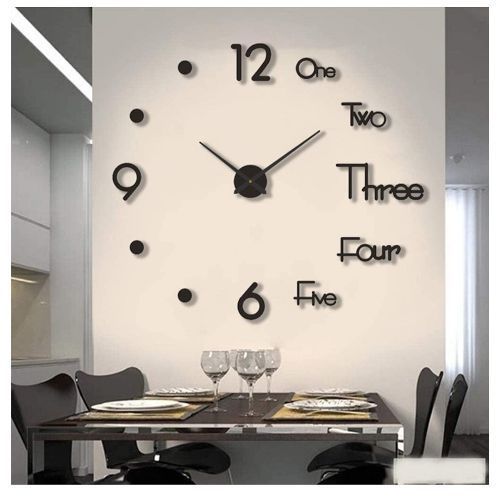 50*45CM 3D DIY  Silent Sticker Wall Clock For Kitchen, Office, Bedroom, Living Room Decor-Black.