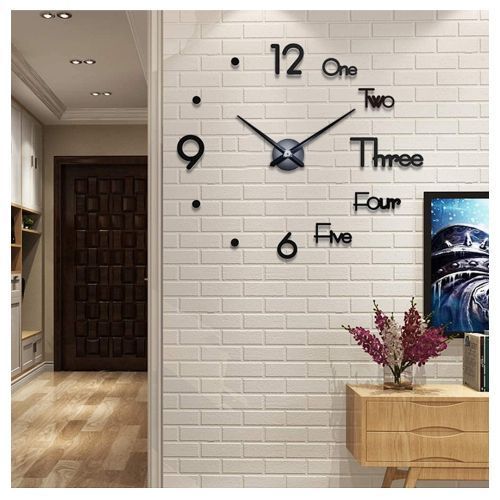 50*45CM 3D DIY  Silent Sticker Wall Clock For Kitchen, Office, Bedroom, Living Room Decor-Black.