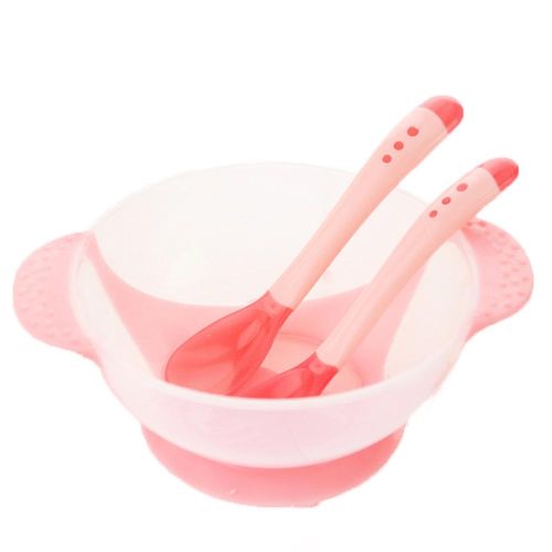 New 3 Pcs/Set Baby Tableware Kit Infant Feeding Bowl With Sucker Temperature Sensing Spoon Fork Dishes Dinnerware NO5299