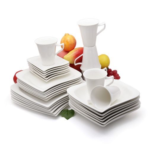 Other 30 Pcs Of Square Plates, Bowls, Side Plates, Cups Dinner Set, White.