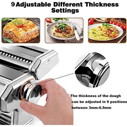 Pasta Maker Roller Machine, Manual Spaghetti, Noodles Maker Cutter-Silver.