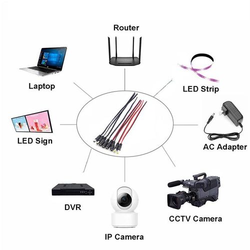 10pcs 12V AC DC Male Jack Adapter Power Cable Connectors Cords DC Female Wire for LED Strip Light Lamp CCTV Camera