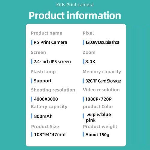 Kids Camera Instant Thermal Printer 2.4 Inch Screen Digital