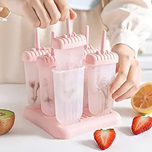6 Ice Pop Makers, Popsicle Frozen Candy Lolly Ice Cream Moulds Tray- Multicolor