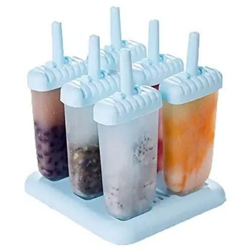 6 Ice Pop Makers, Popsicle Frozen Candy Lolly Ice Cream Moulds Tray- Multicolor