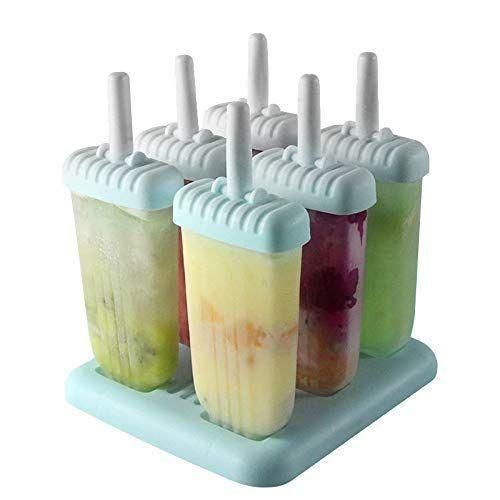 6 Ice Pop Makers, Popsicle Frozen Candy Lolly Ice Cream Moulds Tray- Multicolor